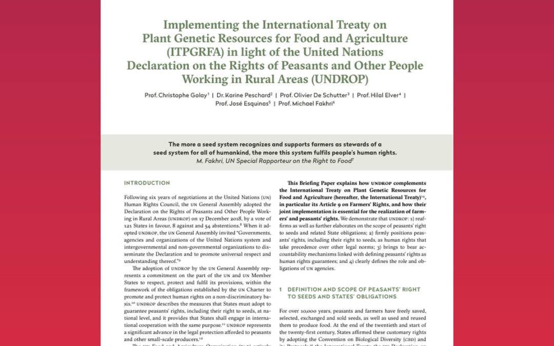 Implementing the International Treaty on Plant Genetic Resources for Food and Agriculture (ITPGRFA) in light of the United Nations Declaration on the Rights of Peasants and Other People Working in Rural Areas (UNDROP)