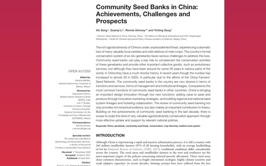 Community Seed Banks in China: Achievements, Challenges and Prospects