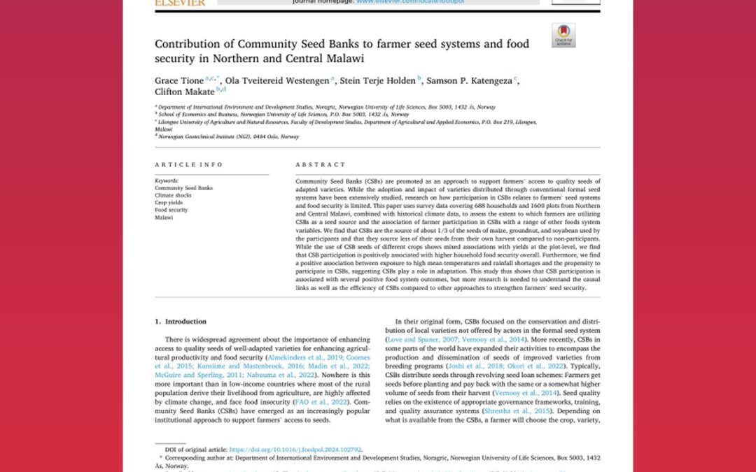 Contribution of Community Seed Banks to farmer seed systems and food security in Northern and Central Malawi