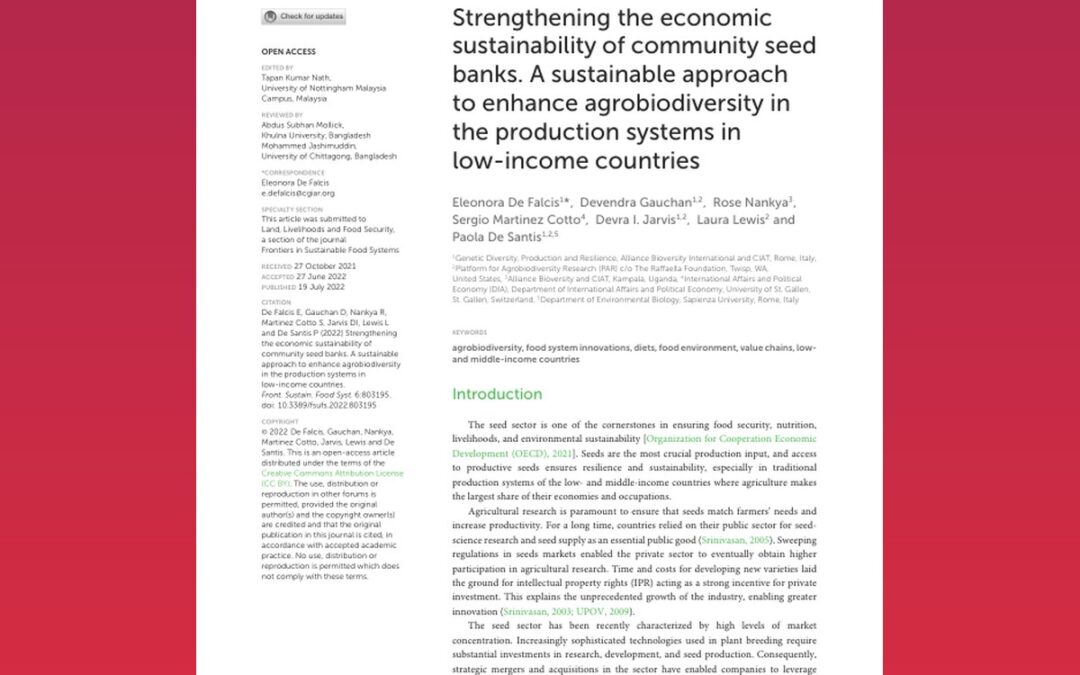Strengthening the economic sustainability of community seed banks. A sustainable approach to enhance agrobiodiversity in the production systems in low-income countries