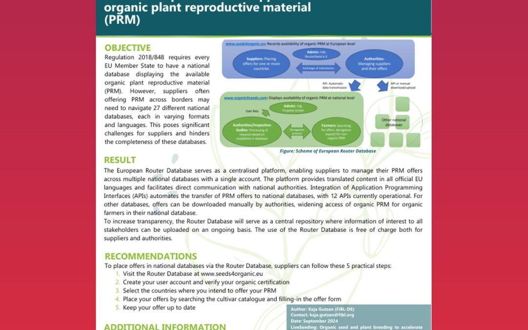 European Router Database: centralised platform for suppliers of organic plant reproductive material (PRM)
