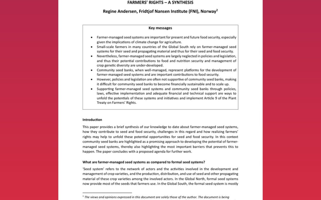 FARMER-MANAGED SEED SYSTEMS, COMMUNITY SEED BANKS AND FARMERS’ RIGHTS – A SYNTHESIS