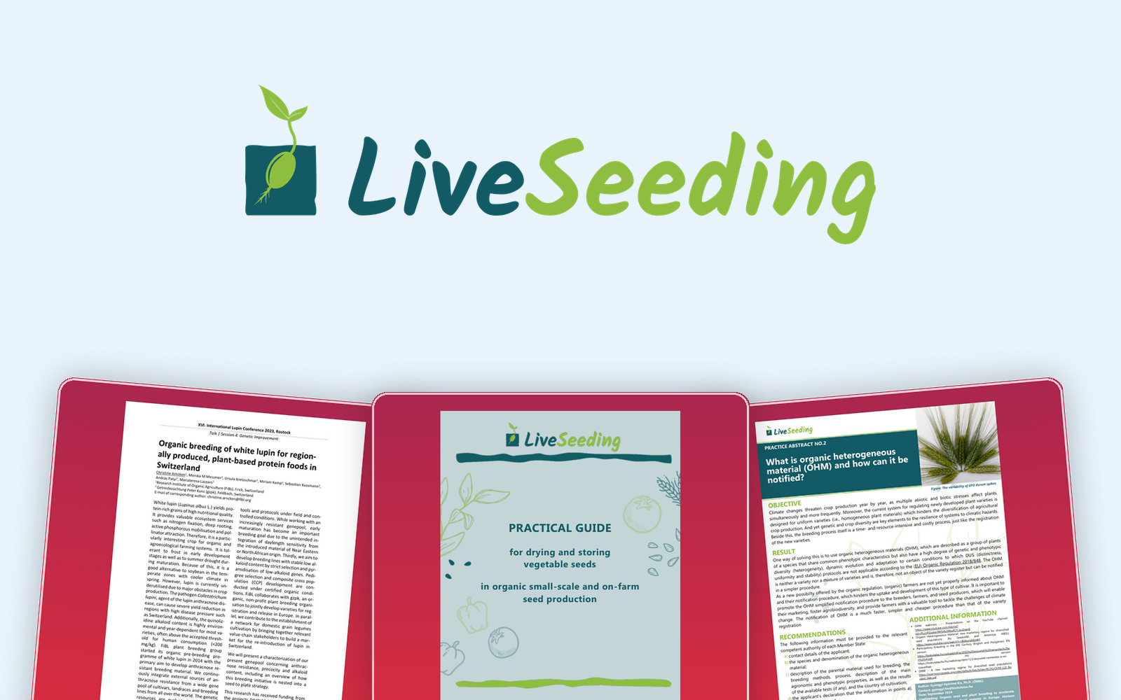 Seed Knowledge Hub collection - LiveSeeding LiveSeeding logo above covers of Hub documents from the project
